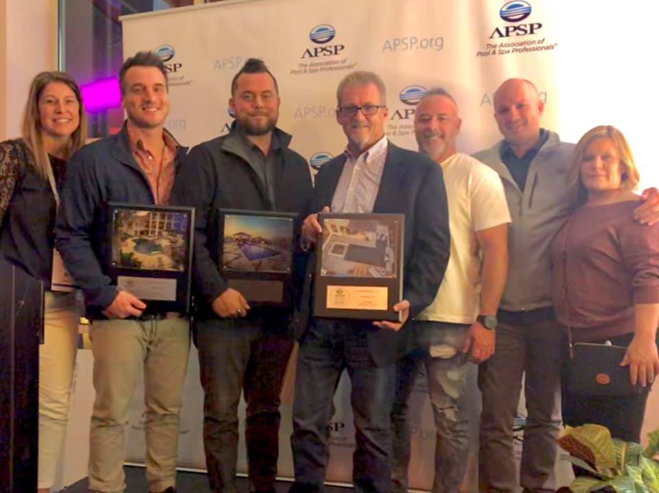 The Southernwind Pools team accepts their APSP Awards of Excellence in Las Vegas, Nov. 2018