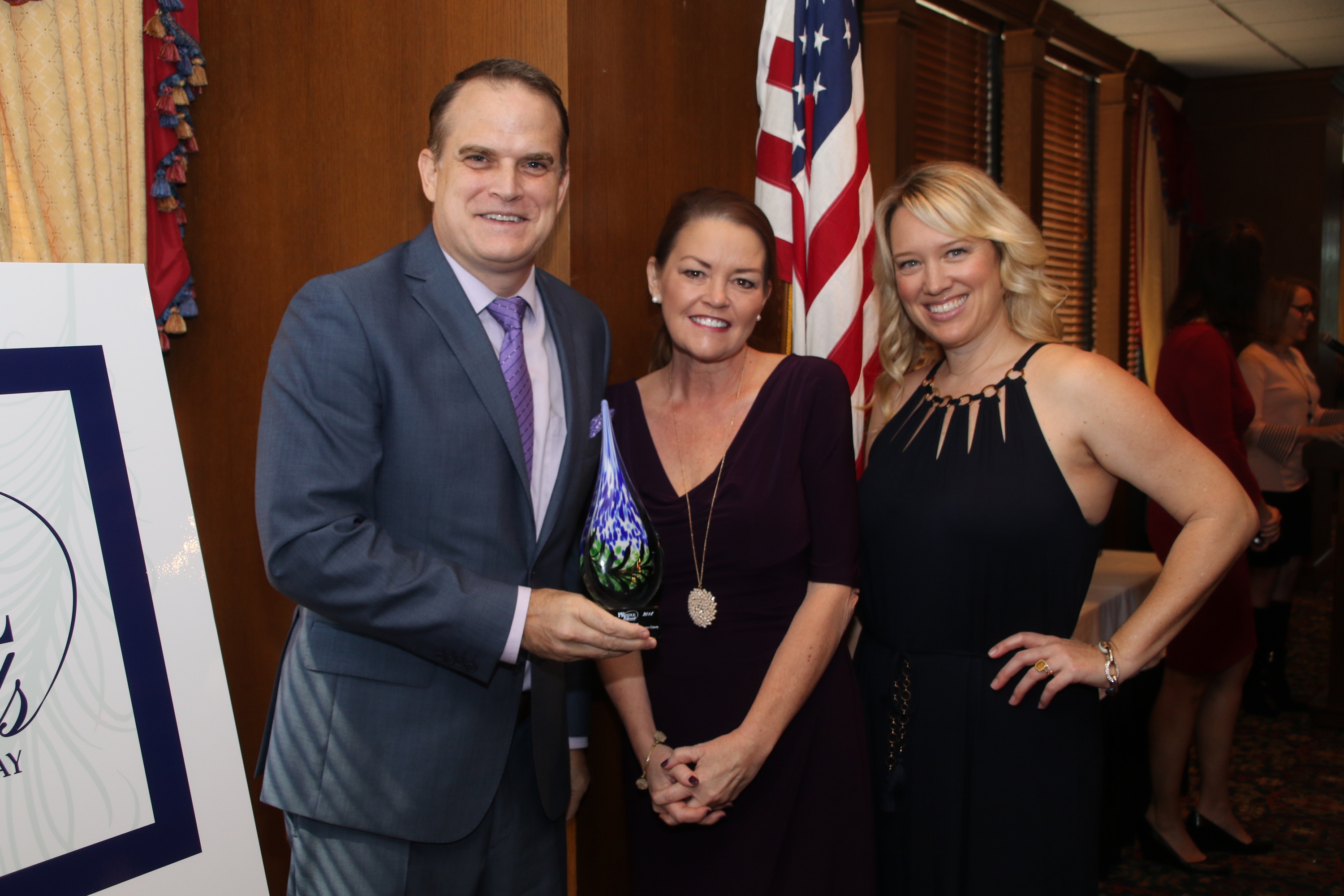 (L to R) PRmediaNow's Colin Trethewey and Coleen Murphy accept PRSA PRestige Awards for X Suit & Nise Wave campaigns, along with keynote speaker, Honeyfund co-founder/Shark Tank victor Sara Margulis.