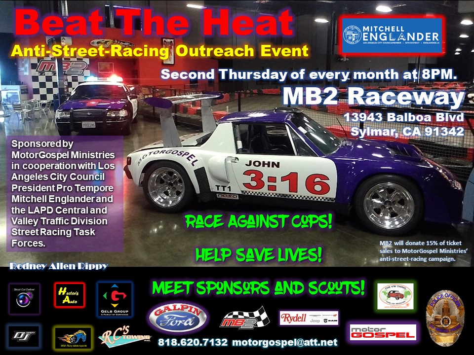 MotorGospel Ministries sponsors a monthly anti-street-racing outreach event at MB2 Raceway.