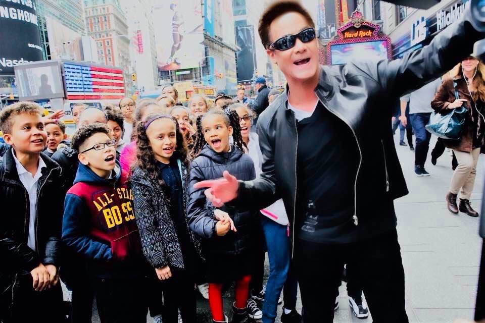 The Jersey Outlaw with paparazzi and fans in Times Square in NYC.