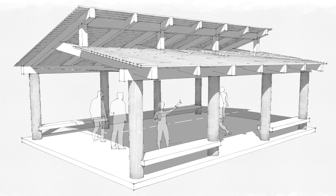 The new timber frame pavilion/classroom by New Energy Work created for the Rochester Childfirst Network will have a living roof and learning gardens.