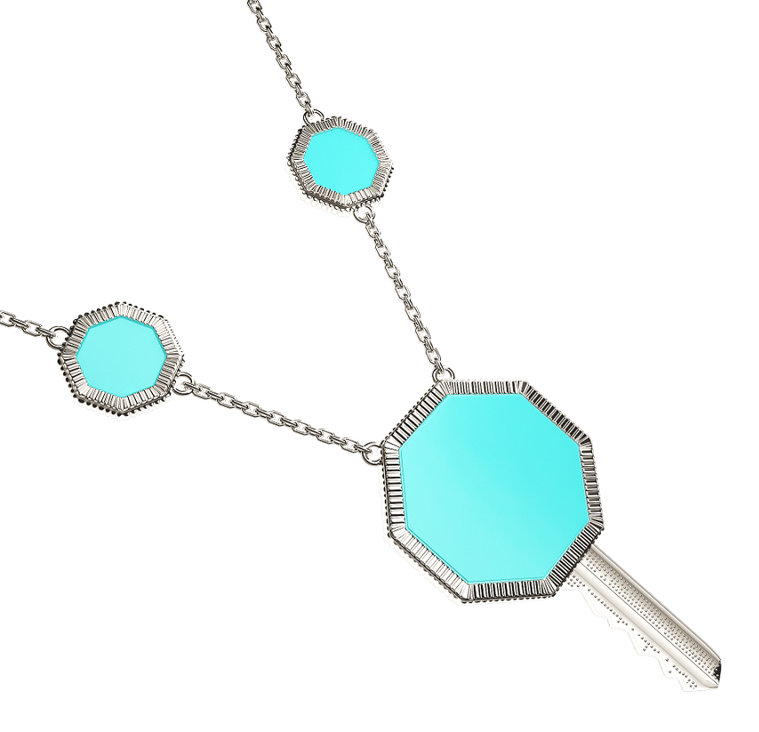 Day & Night Key necklace in 18K white gold with diamonds and turquoise