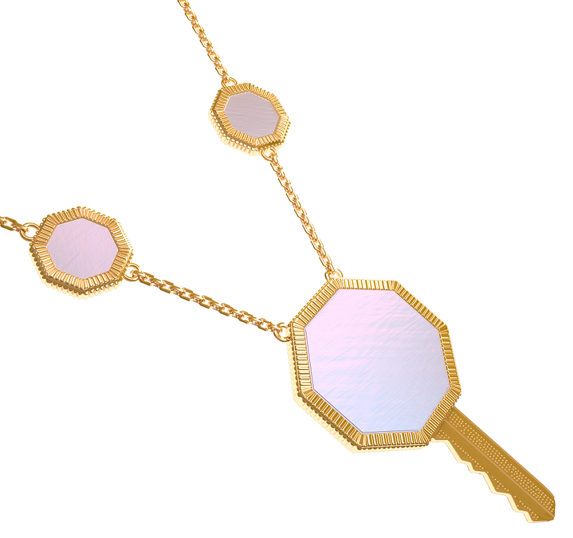Day & Night Key necklace in 18K yellow gold with diamonds and mother of pearl