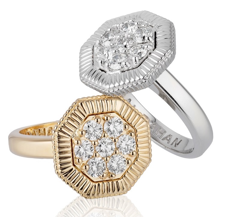 Octanight rings in 18K white and yellow gold with diamonds