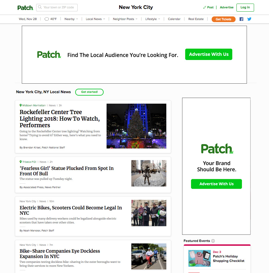 The hyperlocal news platform Patch.com has announced a partnership with TicketNetwork, an online marketplace for live event tickets.