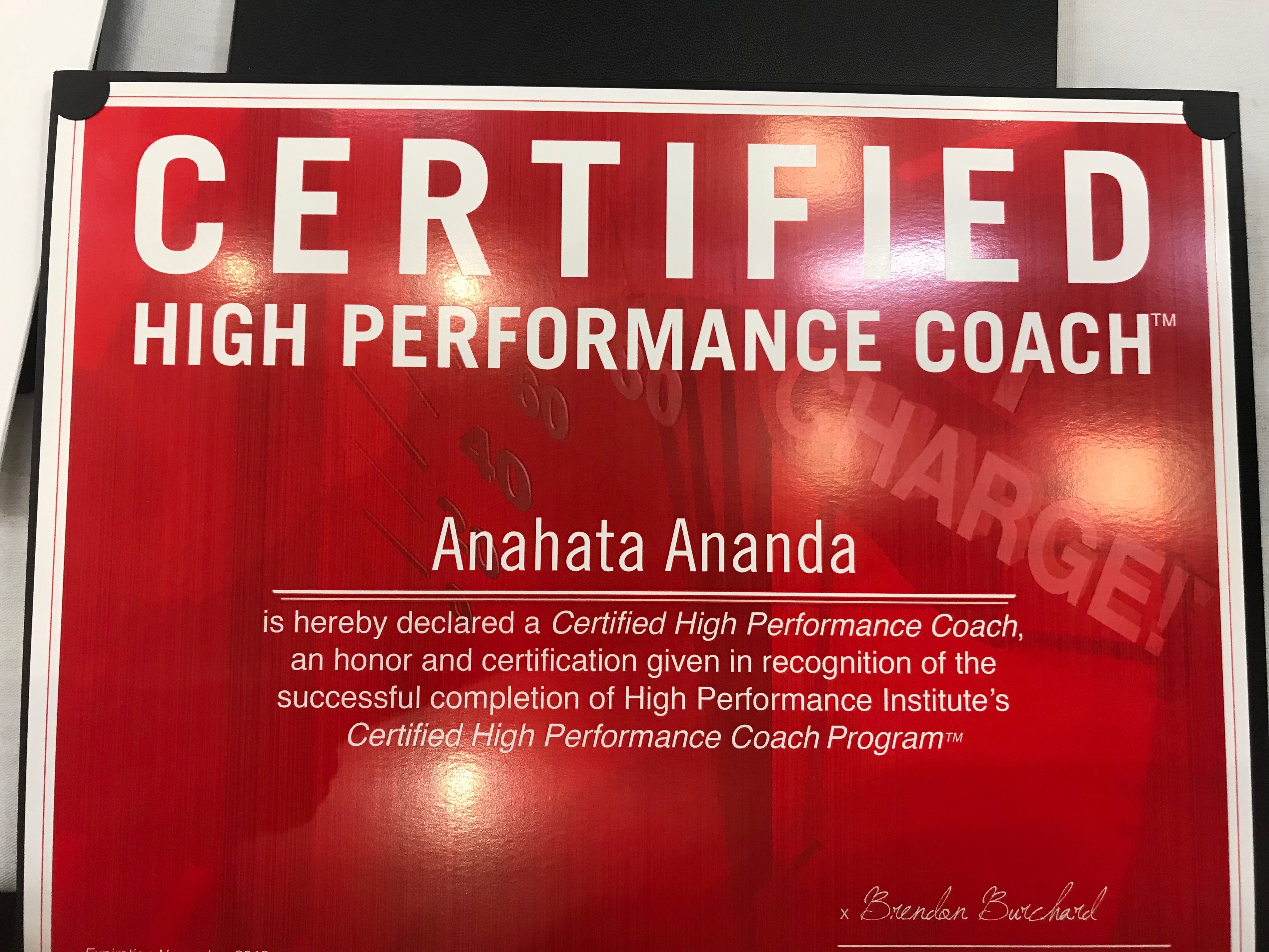 Anahata Ananda Becomes Certified High Performance Coach through the High  Performance Institute