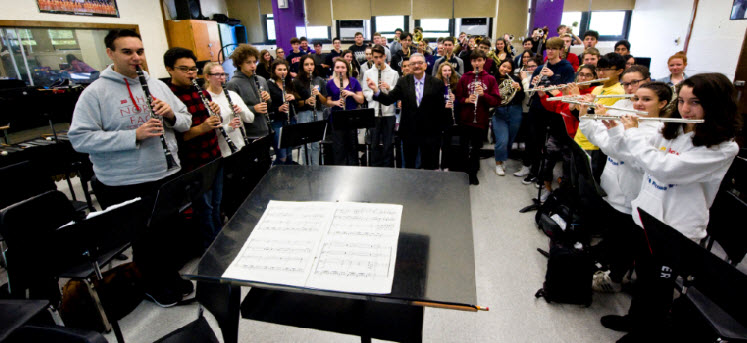 David LaMorte with his students at Tottenville High School in Staten Island, New York.