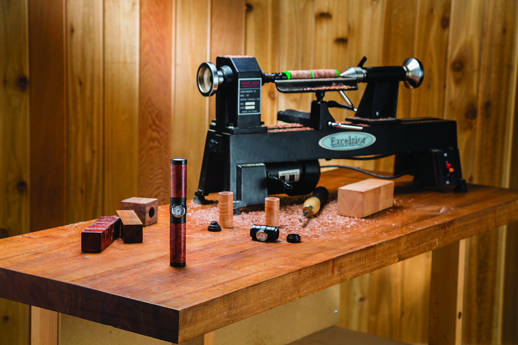 Rockler's Cigar Humidor Turning Kit turns and assembles somewhat like an oversized pen kit.