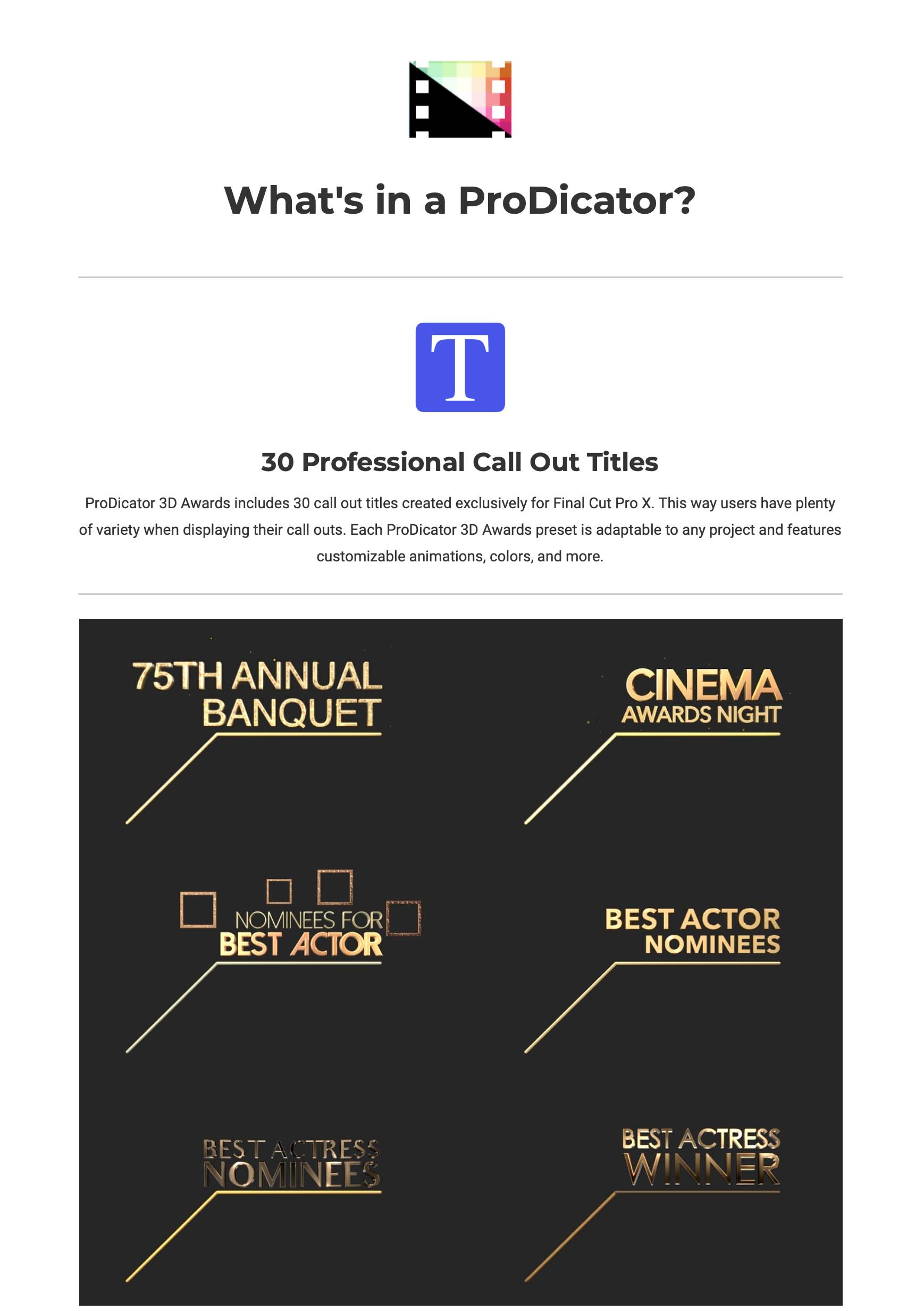 Pixel Film Studios - ProDicator 3D Awards - FCPX Plugins