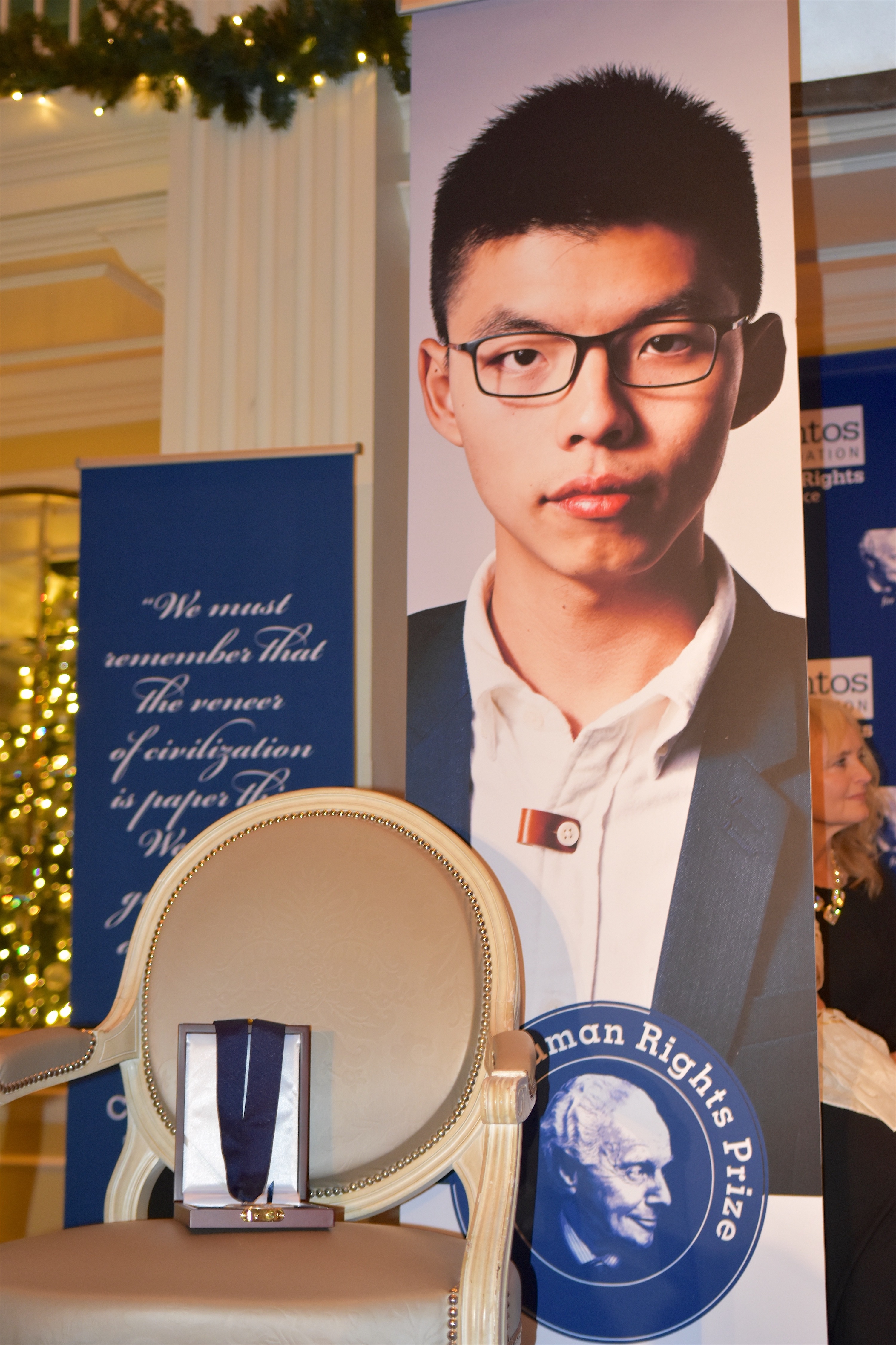 Joshua Wong's Lantos Prize Award Hangs on His Empty Chair