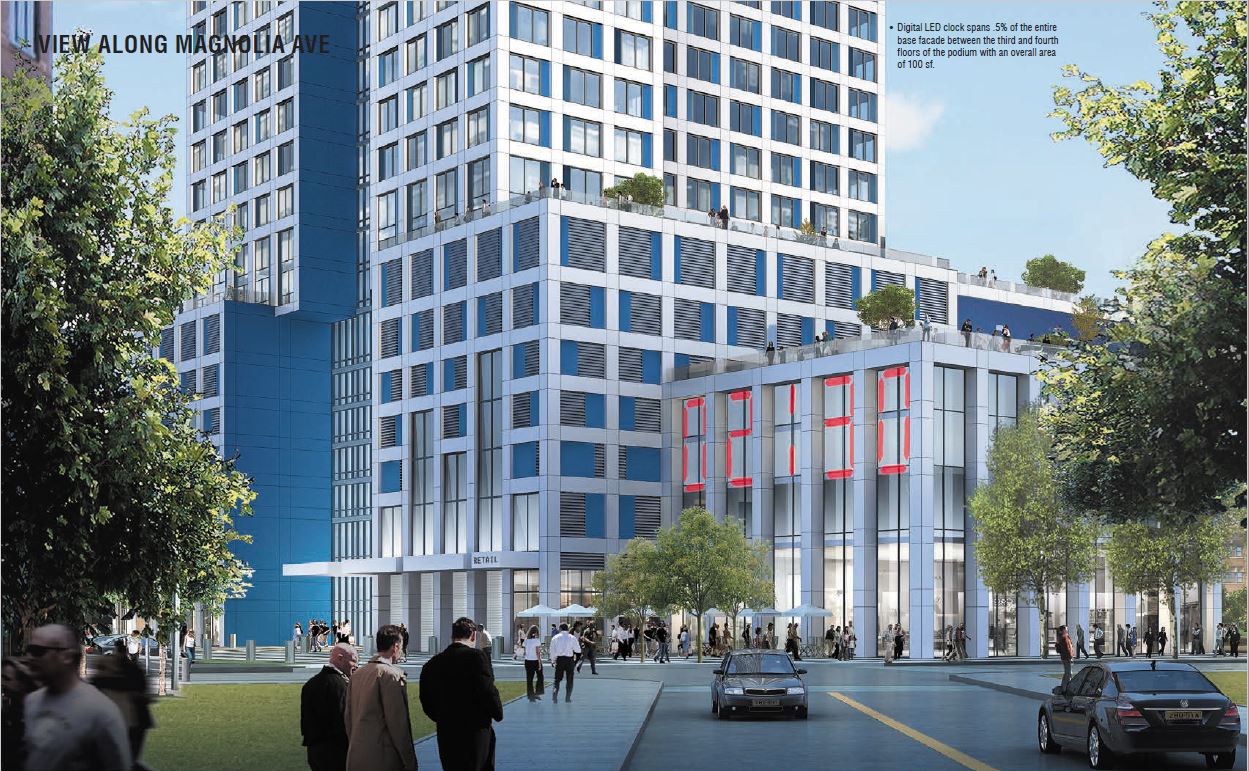 Shown is a rendering of the base of the 71-story tower, now under construction.