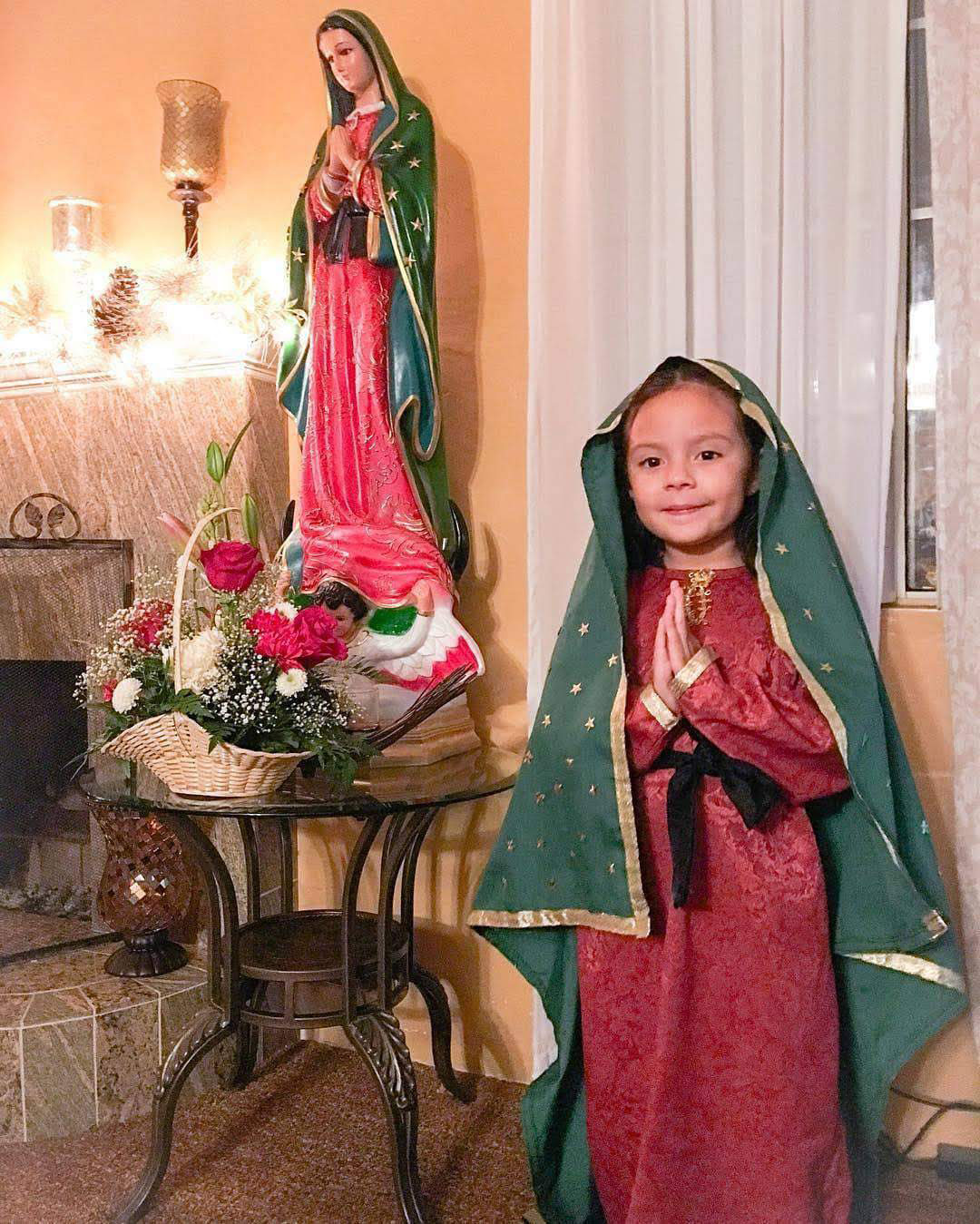 Pageant of Virgin of Guadalupe participant and home shrine