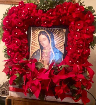 Rose and Poinsettia Virgin of Guadalupe Design by Yina of Mireya's Flowers