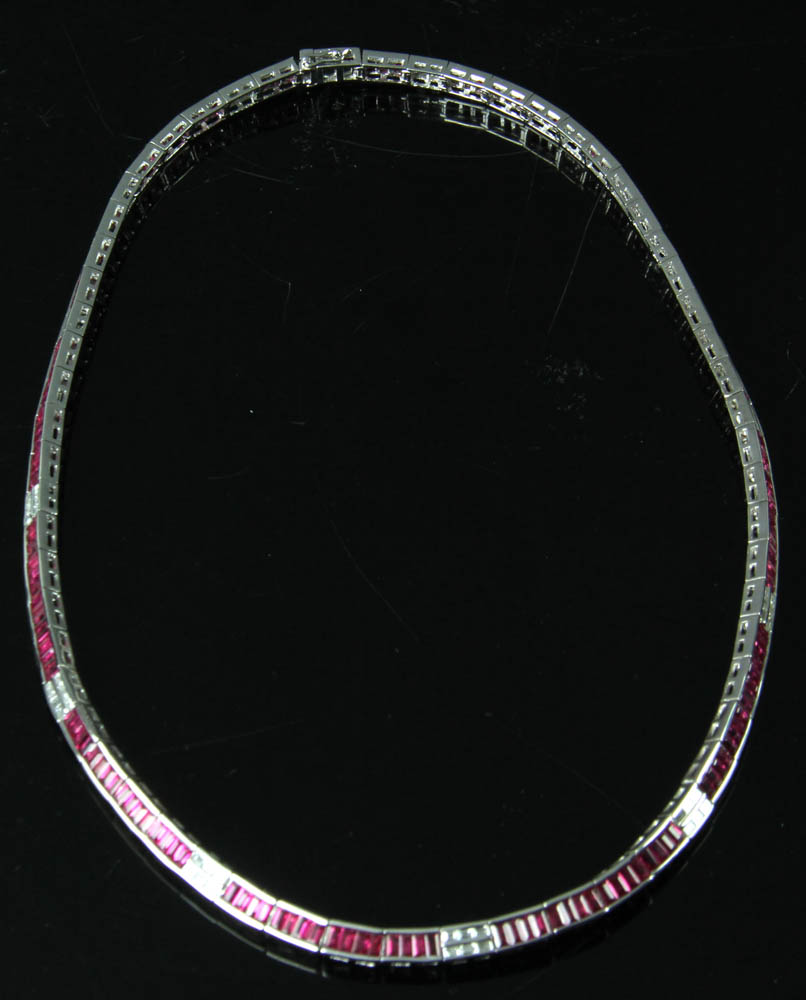 Ruby and Diamond 18k White Gold Necklace