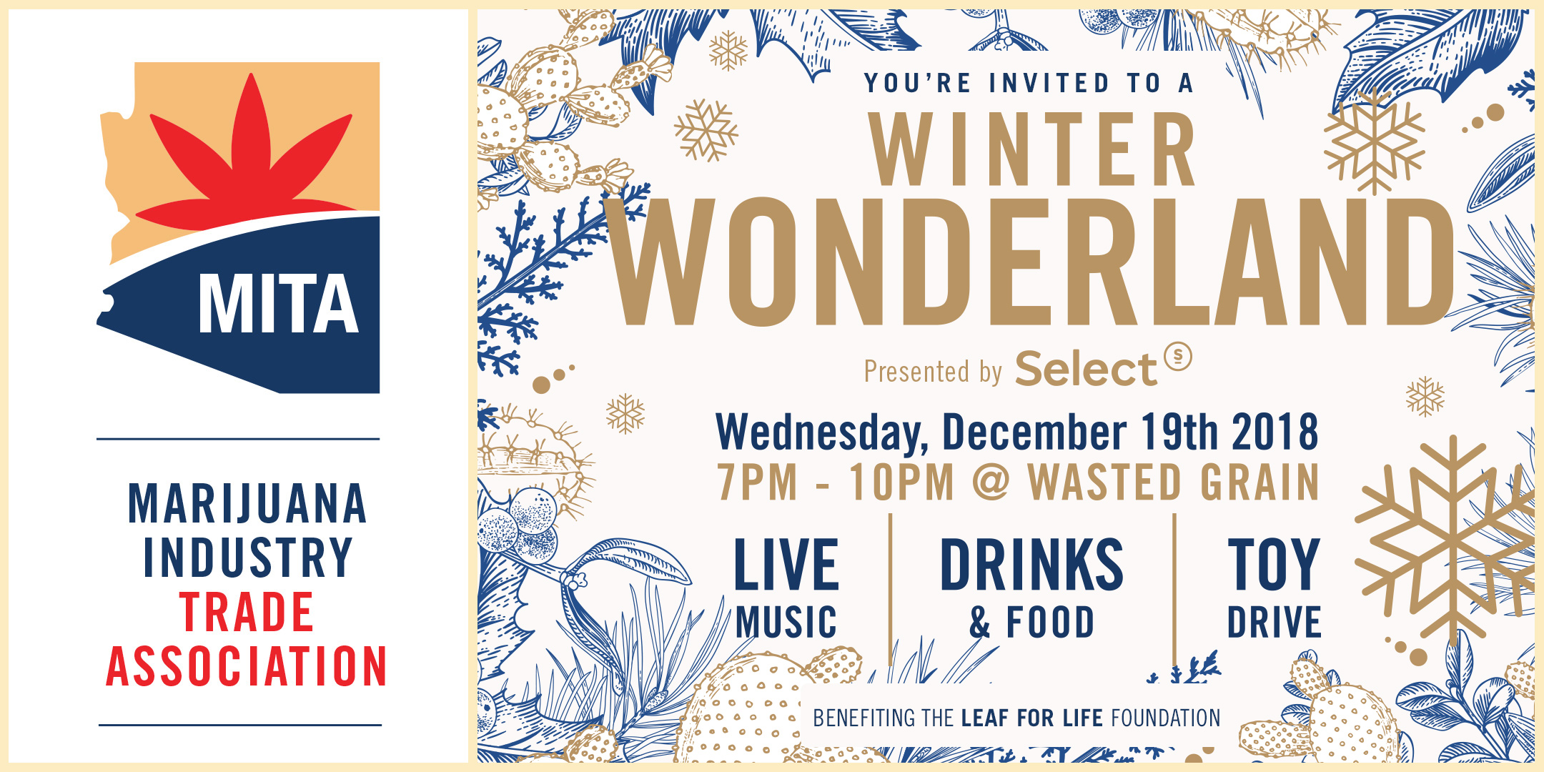 The MITA AZ Winter Wonderland party supports Leaf for Life, a 501-c3 non-profit foundation dedicated to helping families of veterans and military struggling with PTSD and mental-health issues.