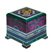 "Prince of Dreams." Intarsia Square Box by Nicolai Medvedev. Top features faceted green tourmaline. Set in 18k gold. Includes: Australian opal, sugilite, azurite/malachite, malachite, turquoise