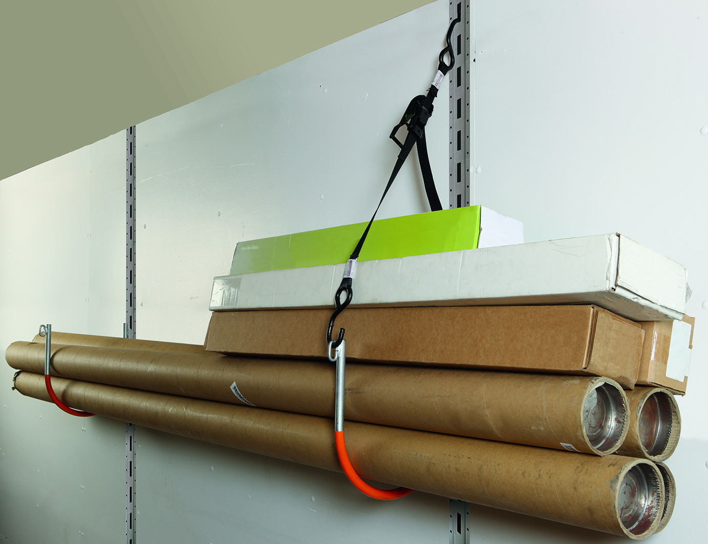THE E-HOOK brand storage system reduces freight damage, increases revenue and turns empty wall space into usable storage areas and is patented.