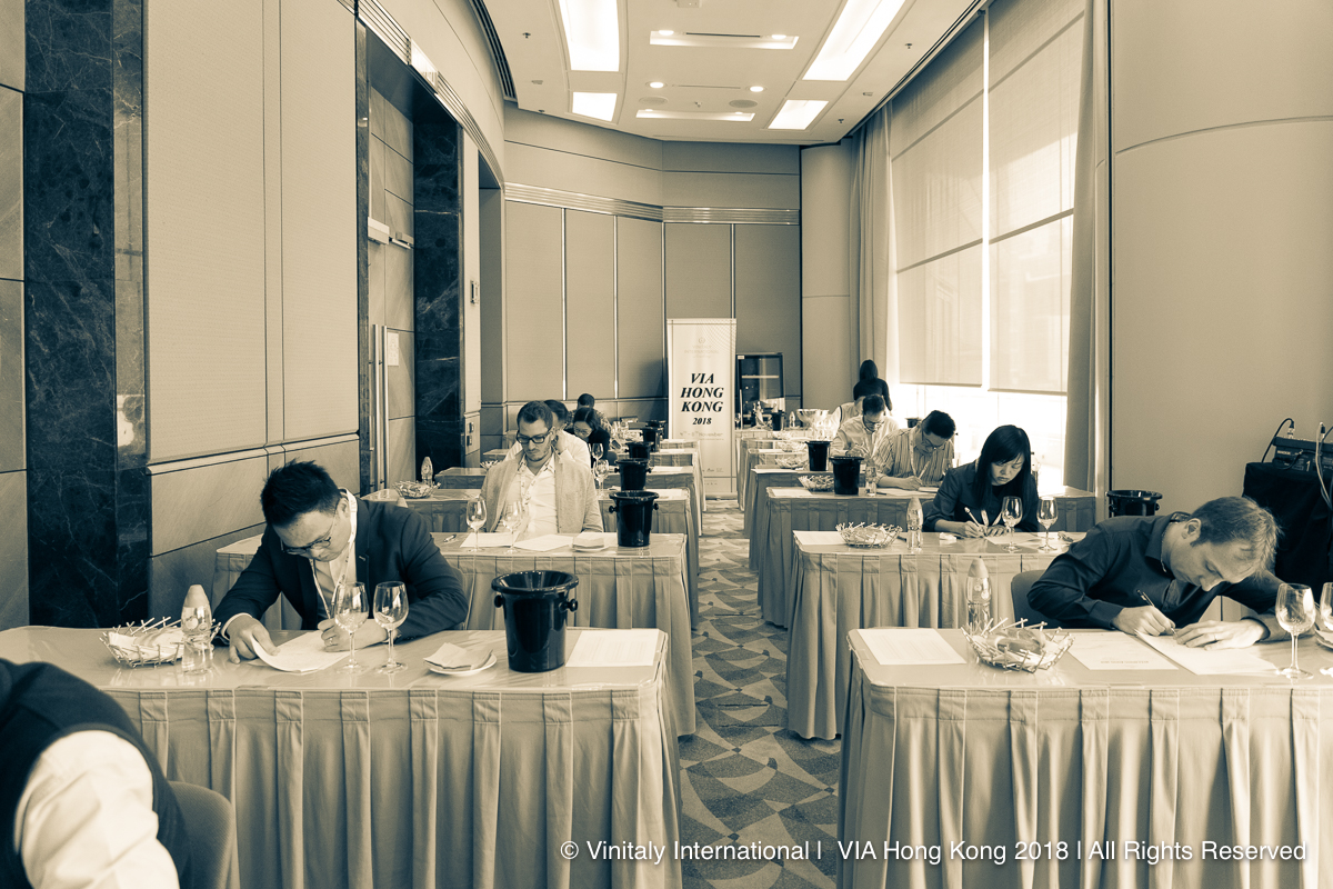 Candidates of the Hong Kong edition of the Italian Wine Ambassador course taking the final exam.