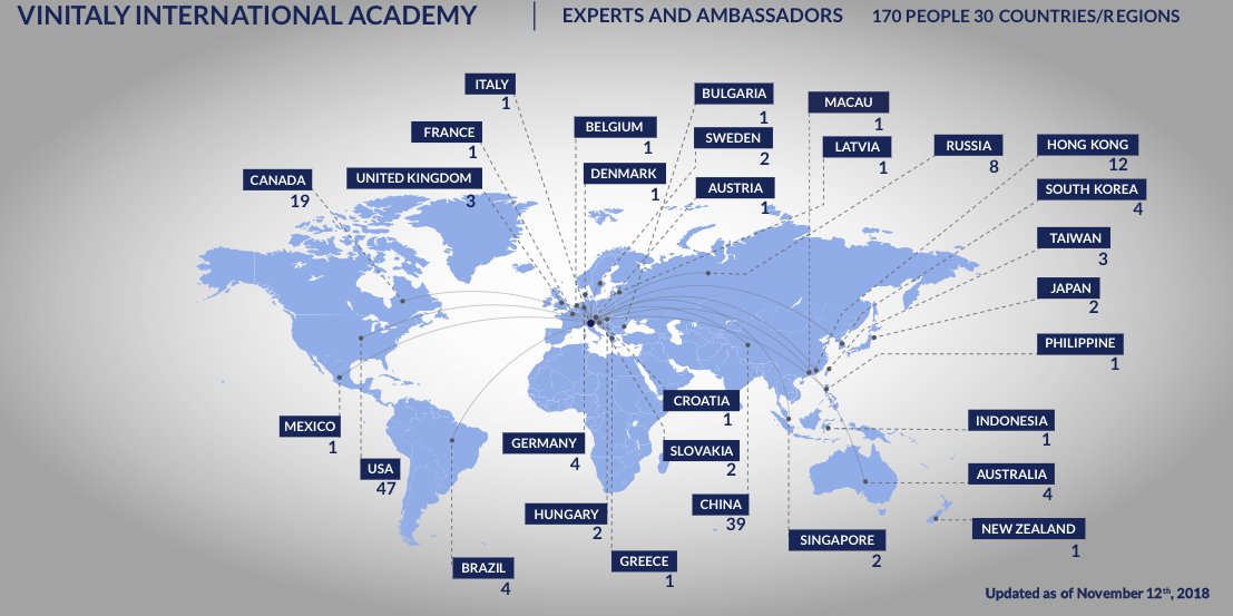 Map of the Vinitaly International Academy community worldwide