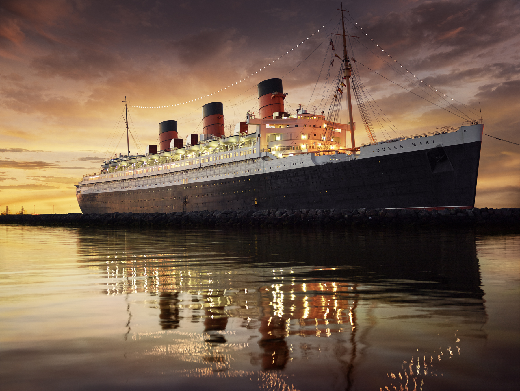 Queen Mary at dusk.