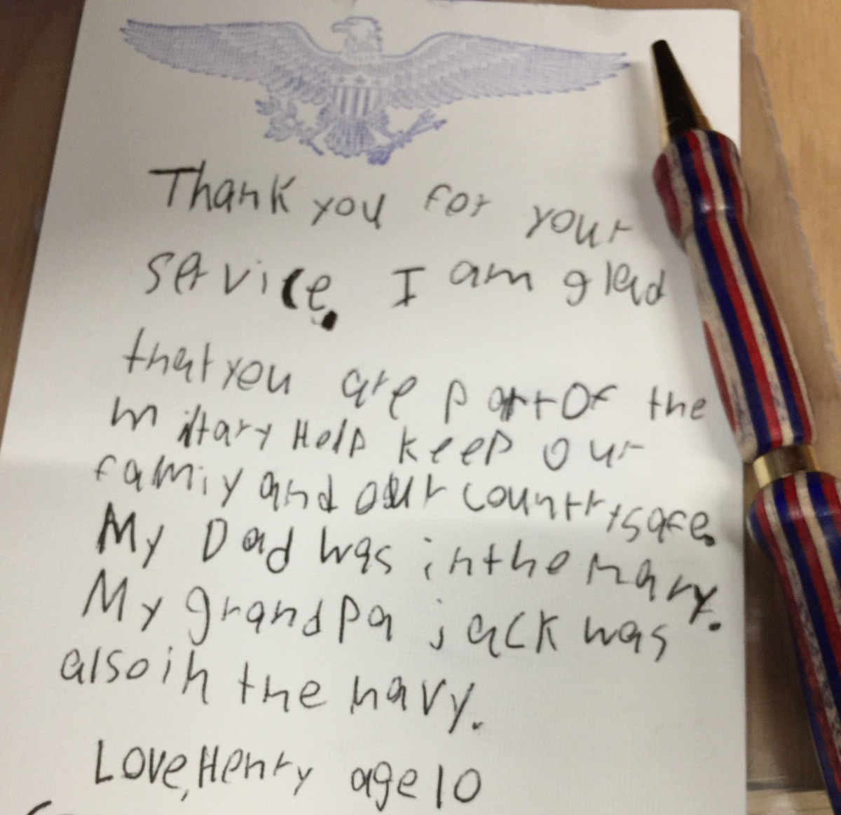 Henry, age 10, expressed his thanks in a handwritten note.