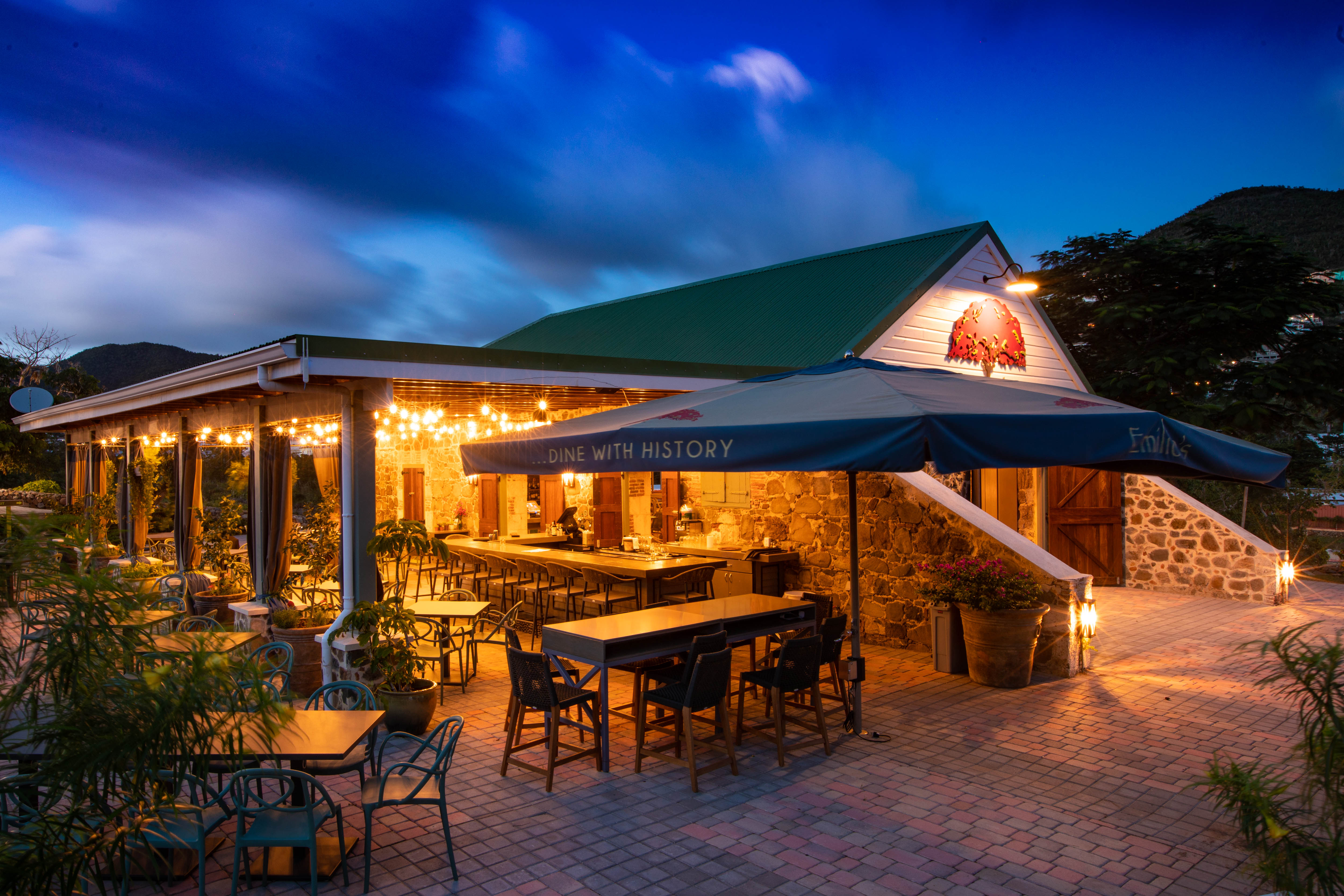 Rainforest Adventures Rockland Estate guests "dine with history” at Emilio's Restaurant in St. Maarten.