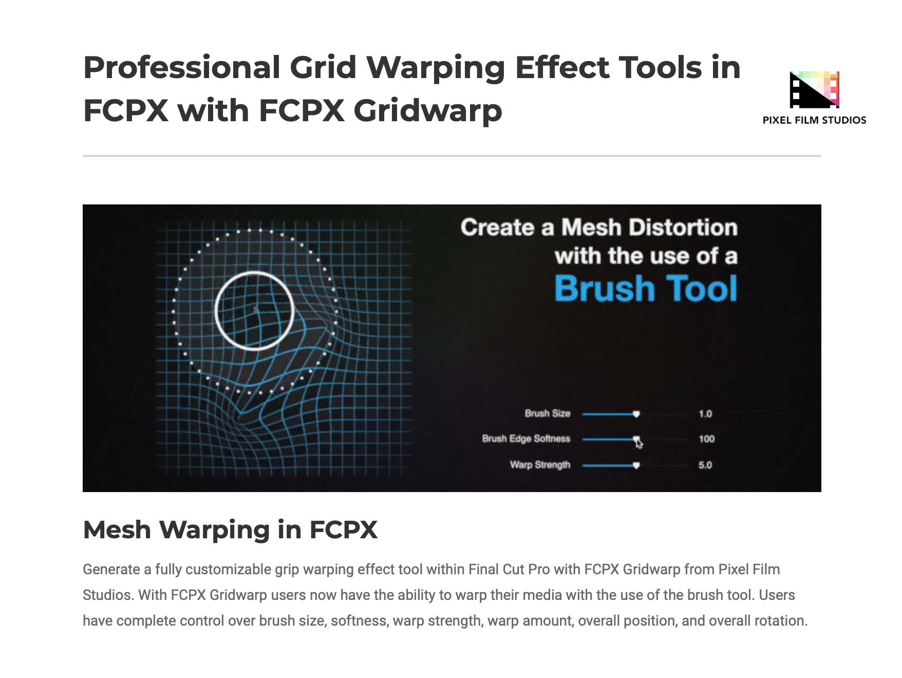 Pixel Film Studios - FCPX Gridwarp - FCPX Plugins