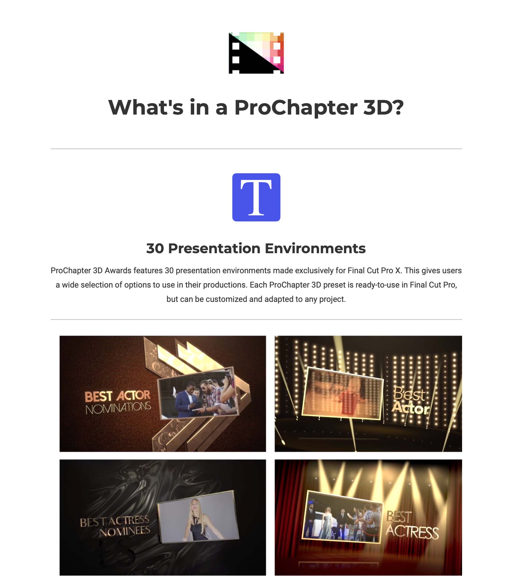 Pixel Film Studios - ProChapter 3D Awards - FCPX Plugins