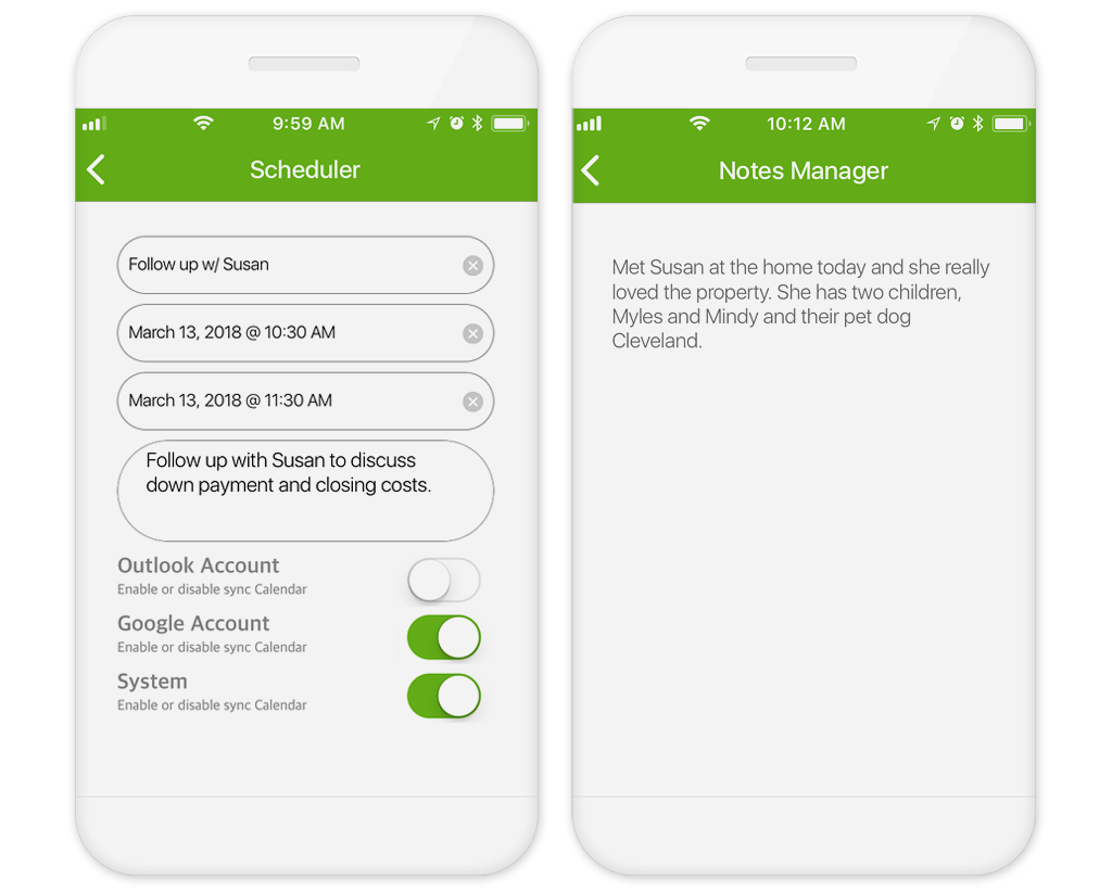 Switchit Calendar and Notes Manager Screen
