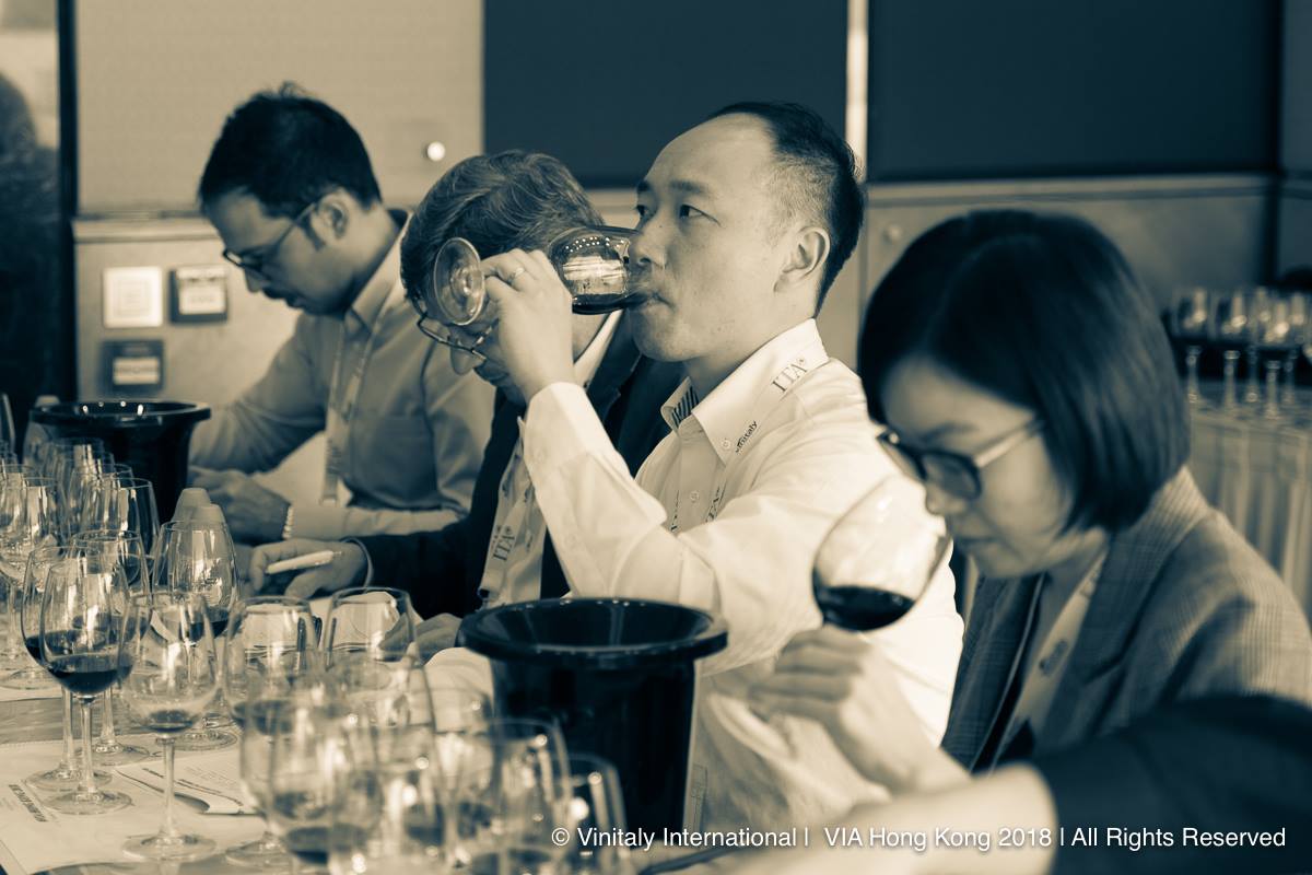 Students sampling Italian wines during the numerous tasting sessions of the VIA Italian Wine Ambassador certification course.