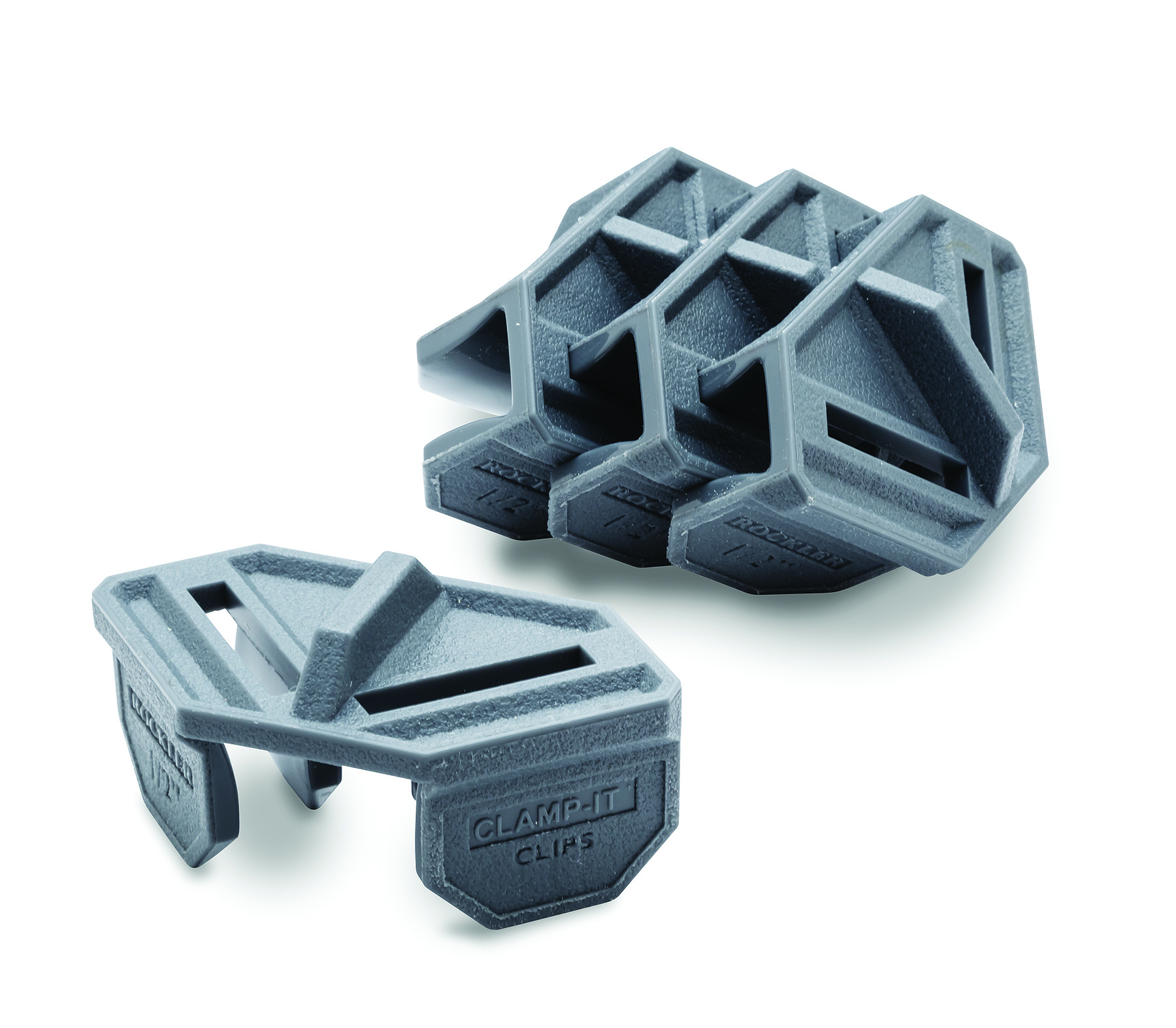 Clamp-It® Clips are available in two sizes, to fit 1/2" and 3/4" nominal stock. The 1/2" Clips are shown here.