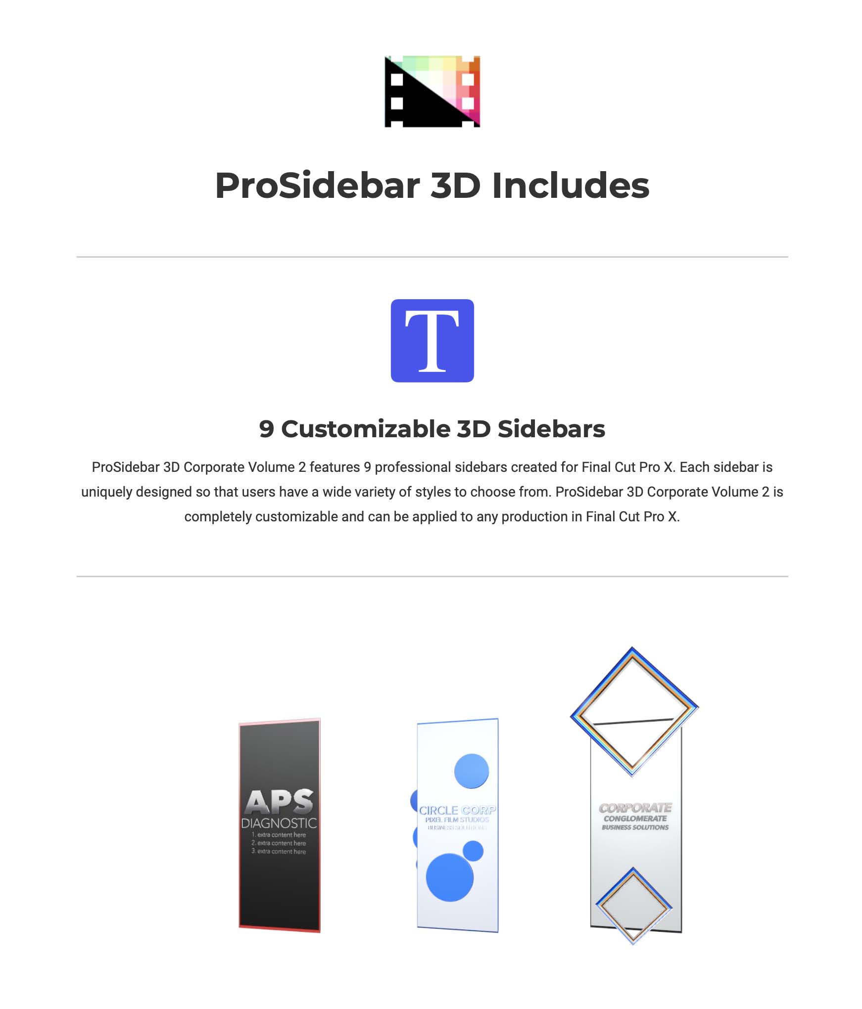 Pixel Film Studios - ProSidebar 3D Corporate 2 - FCPX Plugins