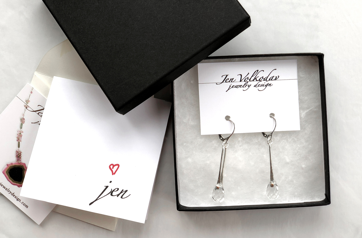 Clear Crystal Quartz Earrings from Jen Volkodav Jewelry Design