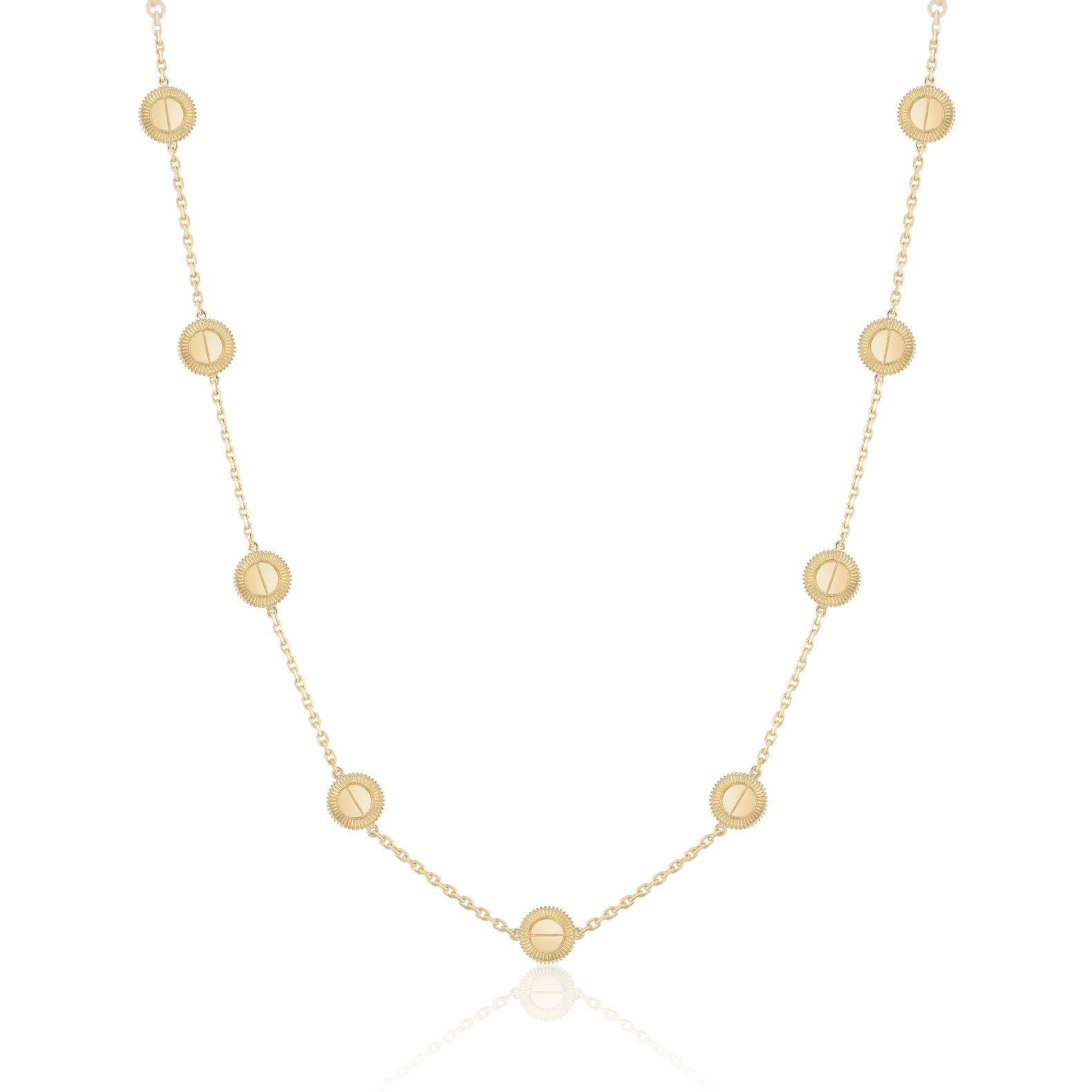 The Ana Necklace with ten screws in 18K yellow gold