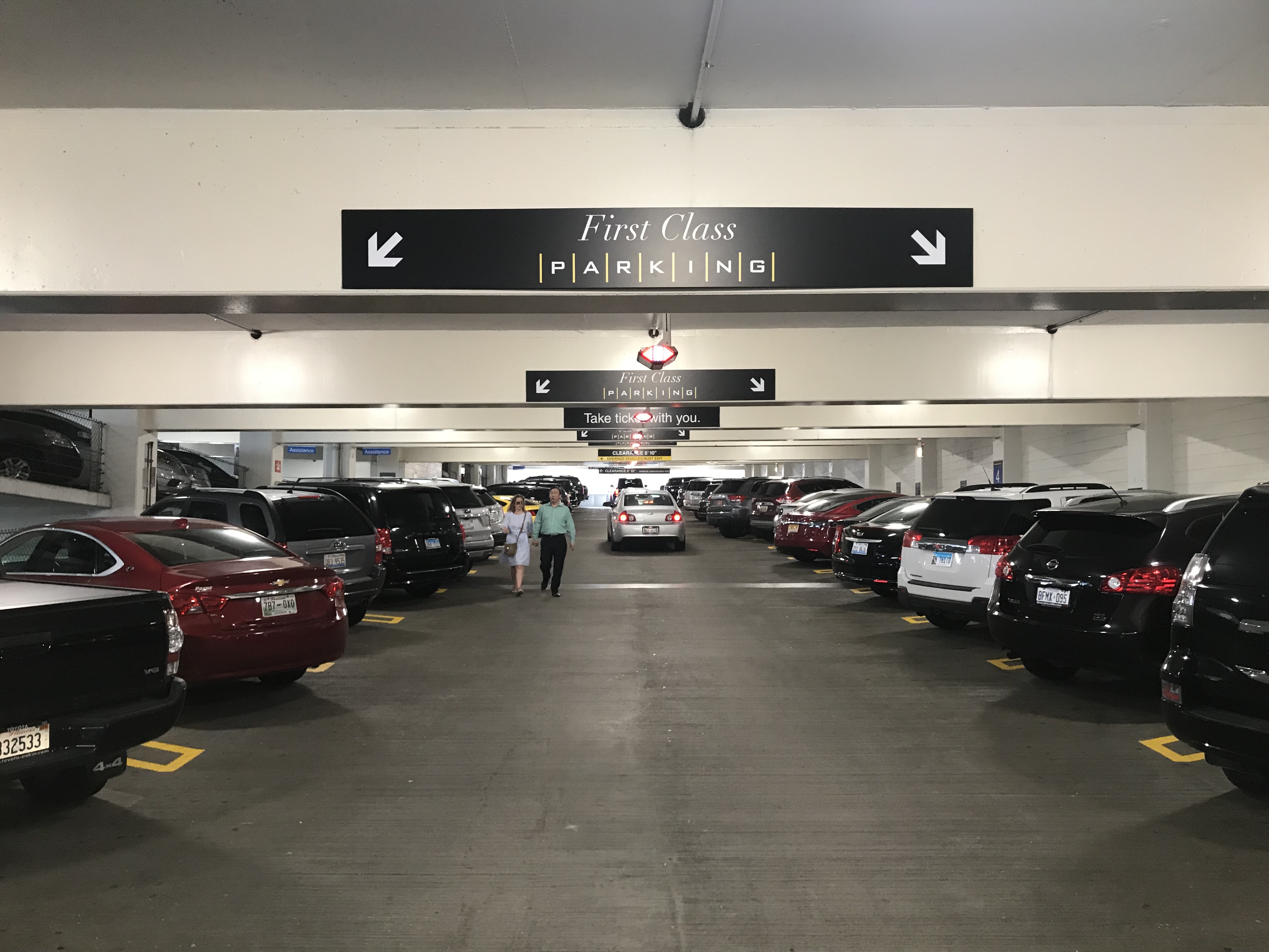 The new First Class parking area is close to the entrance and elevators.