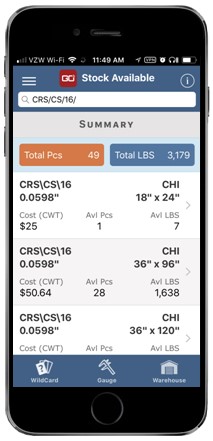 The Stock Available tab gives you a real-time inventory position so you can tell your customer exactly what is available.