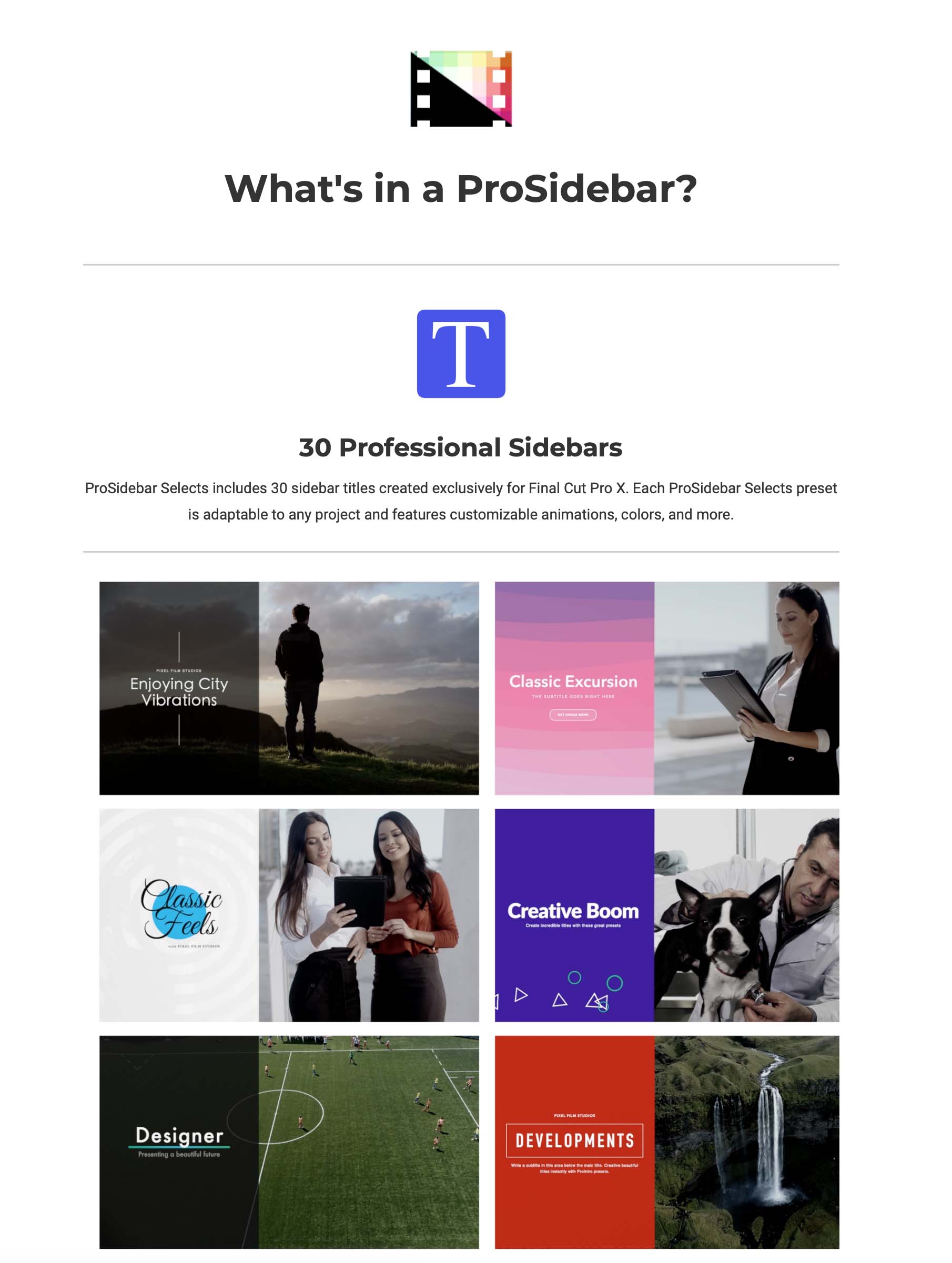 Pixel Film Studios - ProSidebar Selects - FCPX Plugins