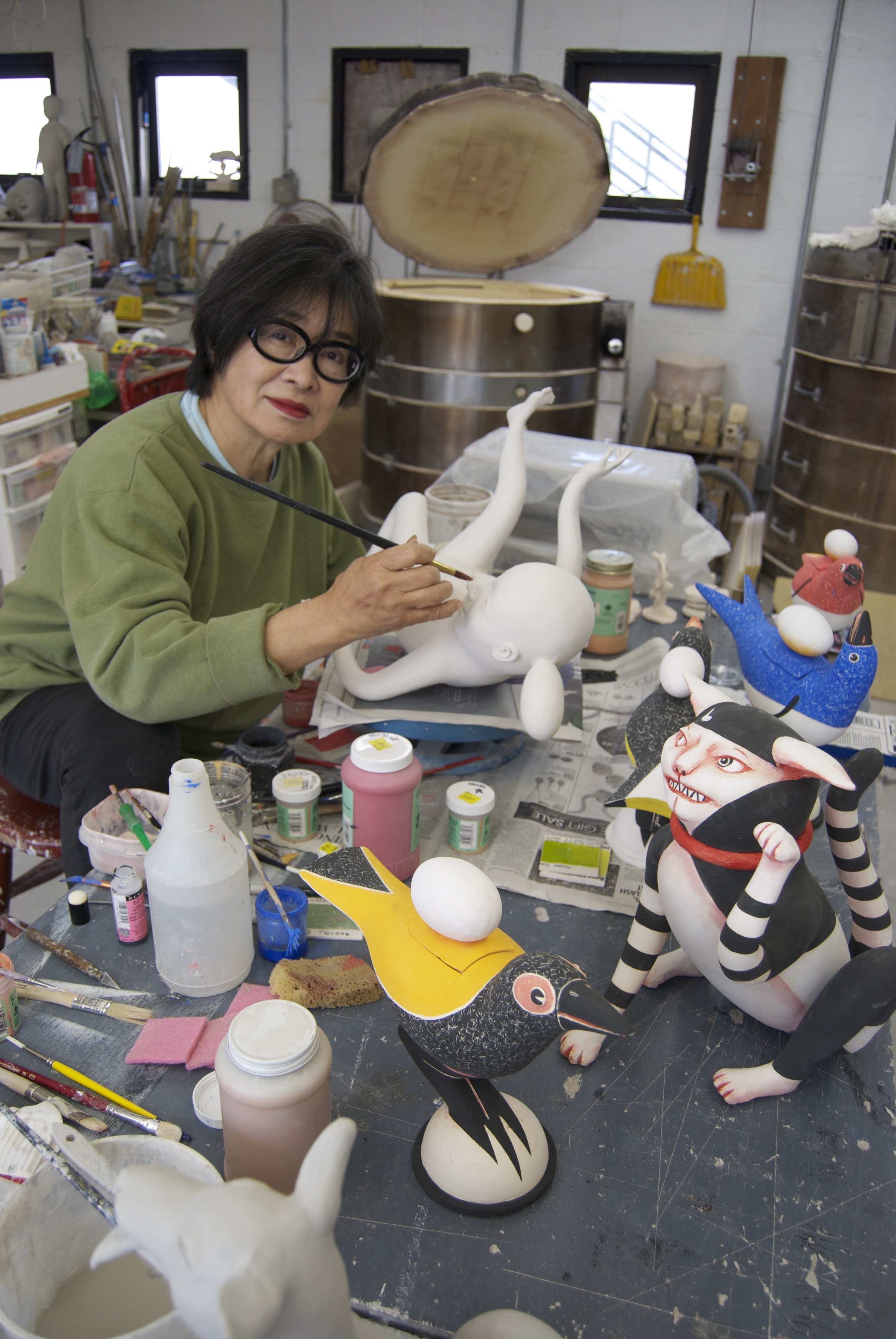 Patti Warashina in her studio.