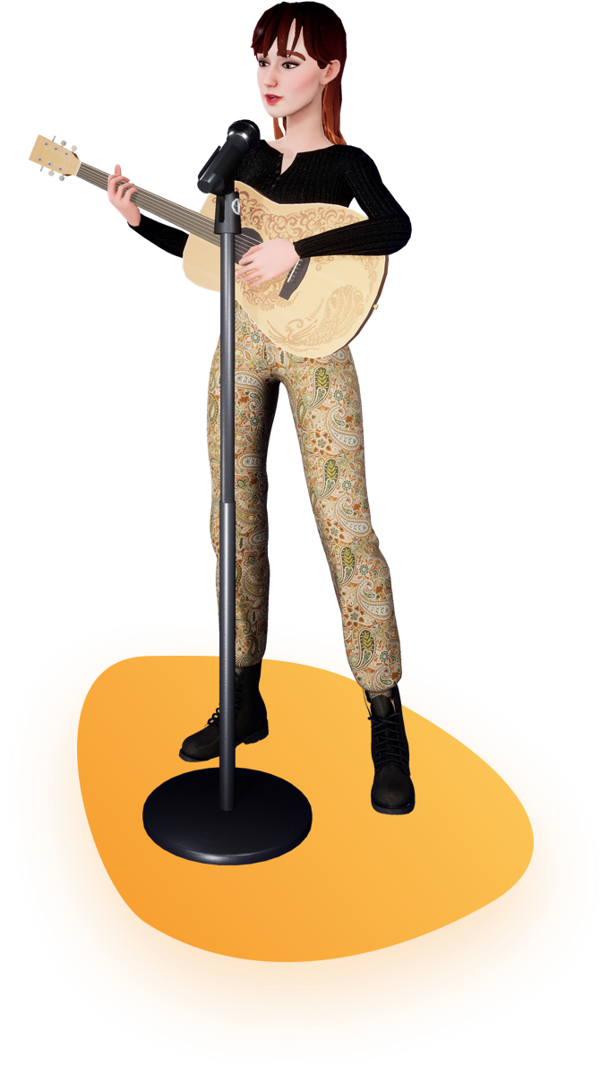 3D Character double from singer/songwriter Olivia Reid with guitar