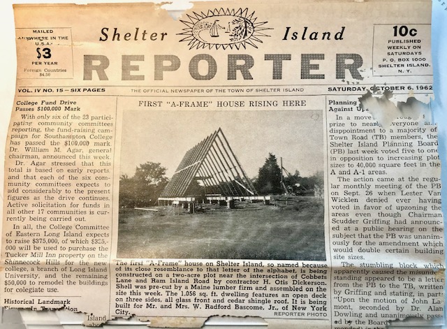October 6, 1962 Front Page of Bascome Home Construction