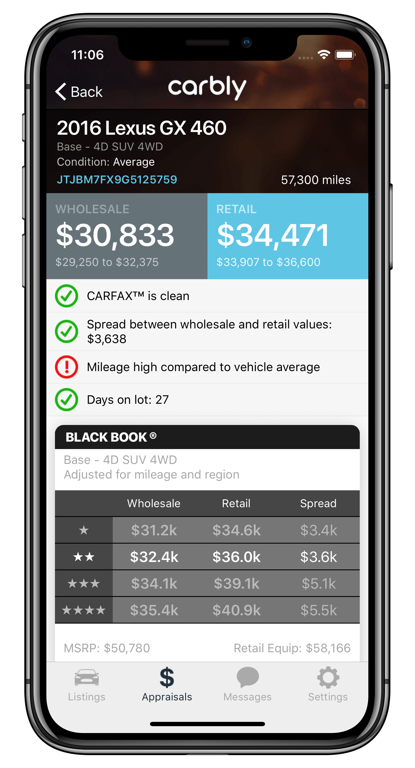 Carbly appraisal summary view