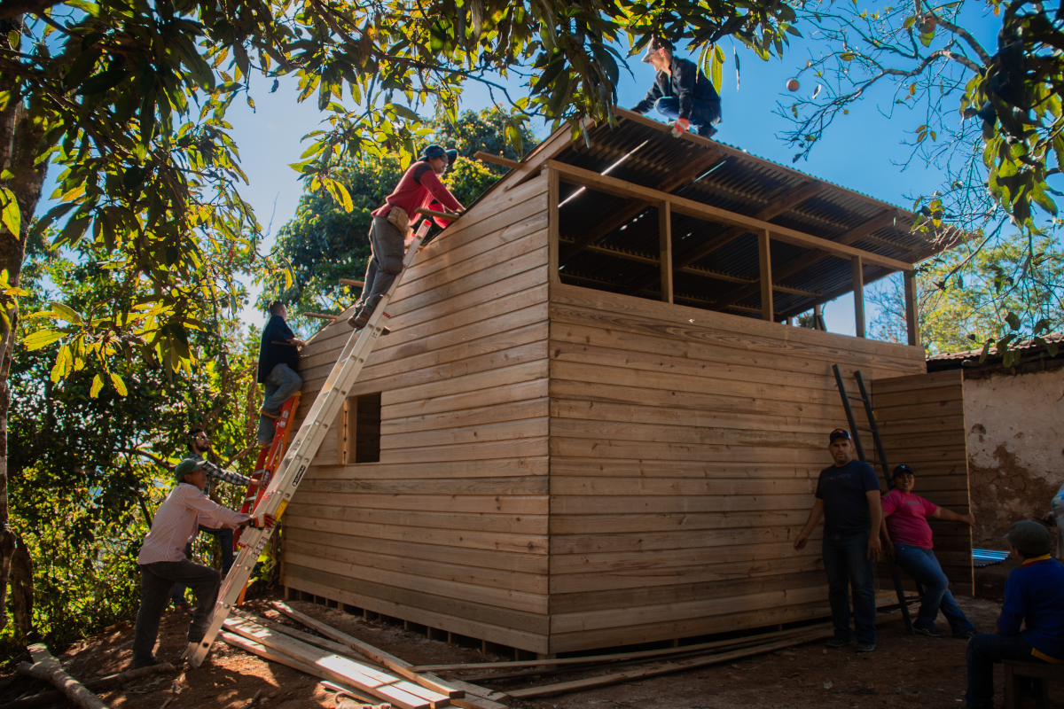 OSU students and other volunteers with Crimson Cup Coffee and Tea build home for Jesús Lazo Lorenzo and his family