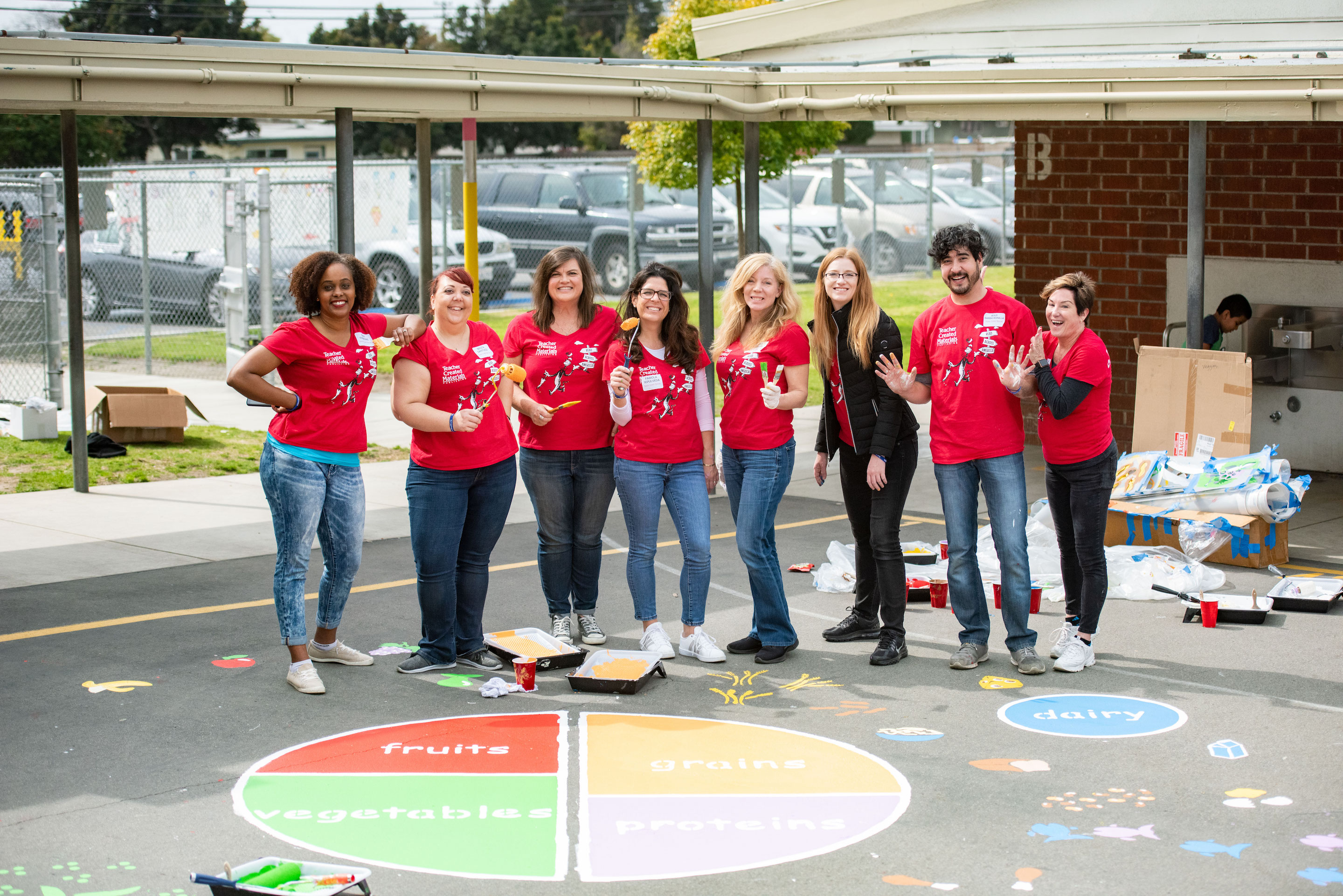 TCM employees painted a healthy eating plate near the lunch tables to remind students about balanced meals.