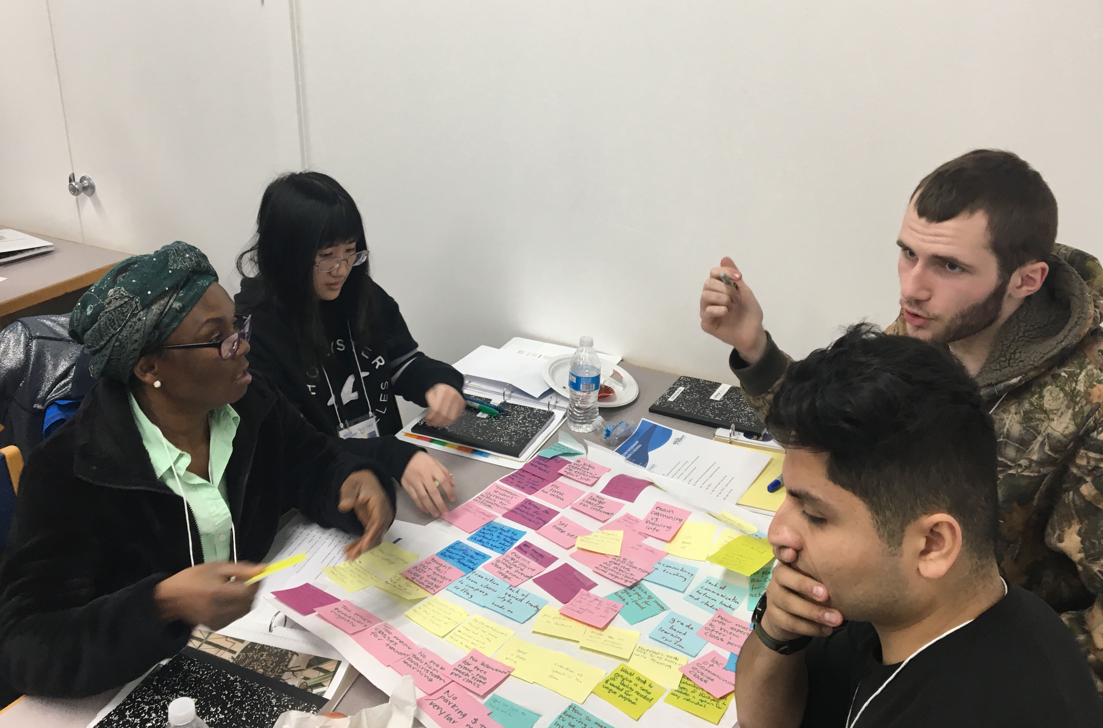 Sierra College students sort ideas during Makermatic team internship activity to define the problems for the business challenge.