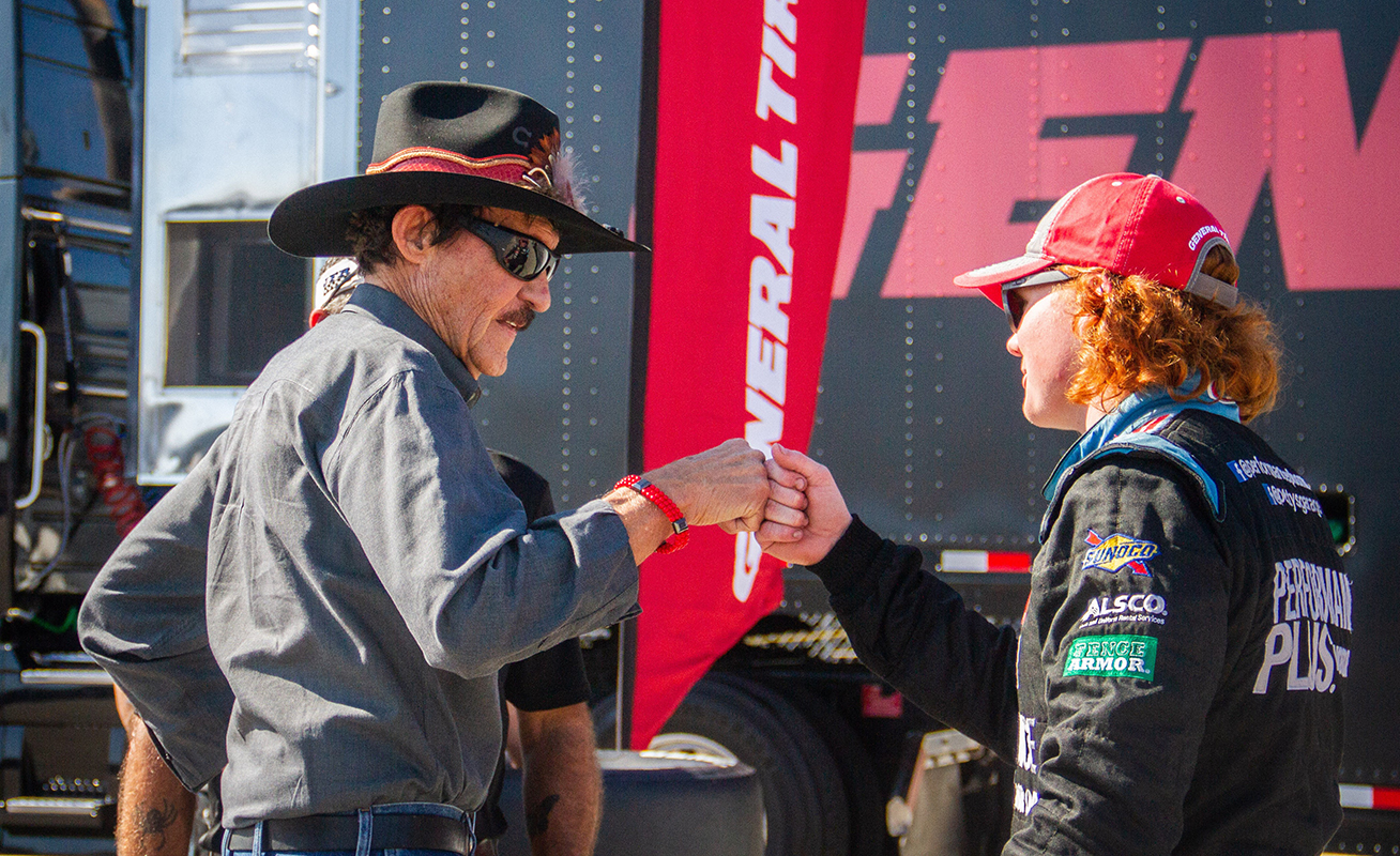 "The King" Richard Petty shares a moment with his grandson, Thad Moffitt, at Daytona International Speedway