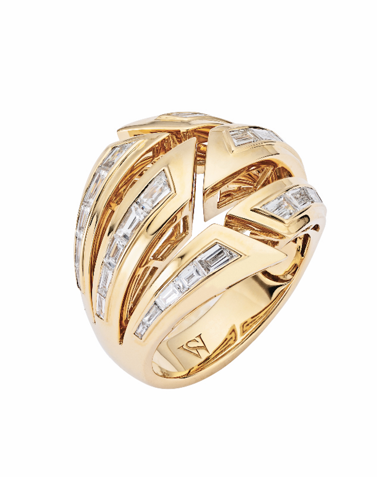 Stephen Webster, Dynamite Bombé Ring, 18k yellow gold and tapered diamond baguettes 1.35 cts.