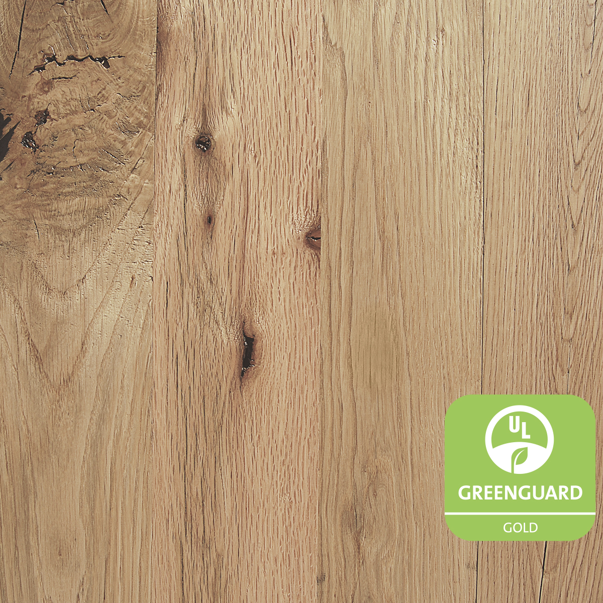 Pioneer Millworks Reclaimed Mixed Oak flooring and paneling product, Black & Tan—Tan, is now UL GREENGUARD Gold Certified. It is one of 22 of the company's UL GREENGUARD Gold certified wood products.