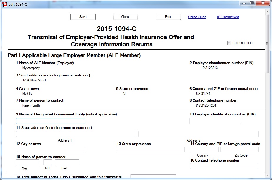 1095 1094 Aca Forms Ez1095 18 Offers A Correction Form For Customer Convenience