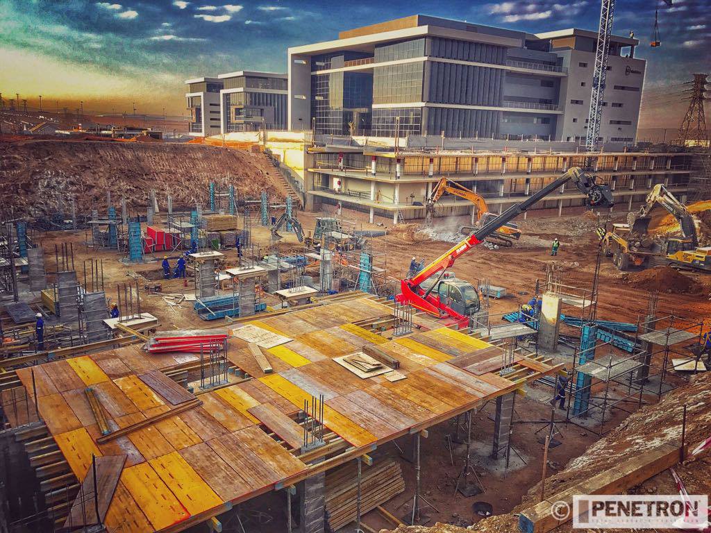 Booming Gauteng: Penetron crystalline products were added to the concrete for the ground floor slab and to the mix for all exposed concrete slab parking decks, elevator pits, and retaining walls.