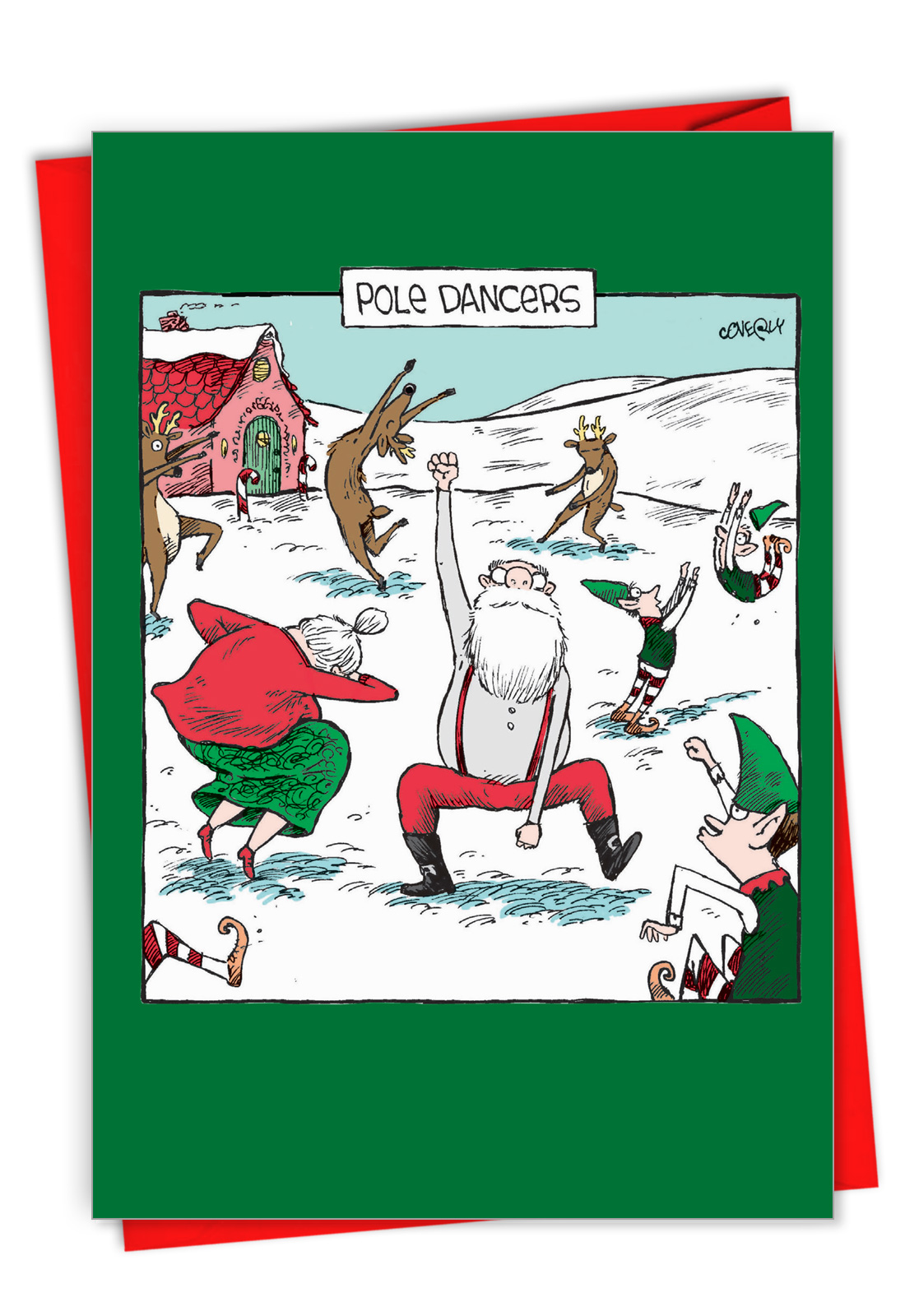 "Pole Dancers" humorous Christmas card from NobleWorks.